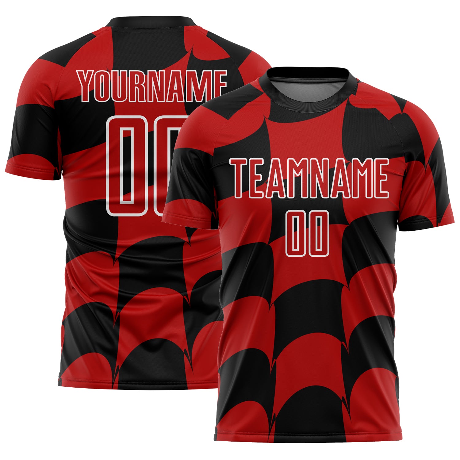 Custom Personalized Soccer Jersey with Name and Number, Black Red-White Plaid Sublimation Uniform Personalized Black Red-White