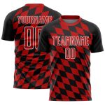 Personalized Sublimation Soccer Jersey - Black Red-White Rhombus Print Uniform Personalized Black Red-White Rhombus Print