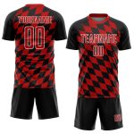 Personalized Sublimation Soccer Jersey - Black Red-White Rhombus Print Uniform Personalized Black Red-White Rhombus Print