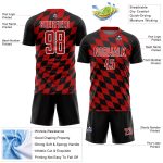 Personalized Sublimation Soccer Jersey - Black Red-White Rhombus Print Uniform Personalized Black Red-White Rhombus Print