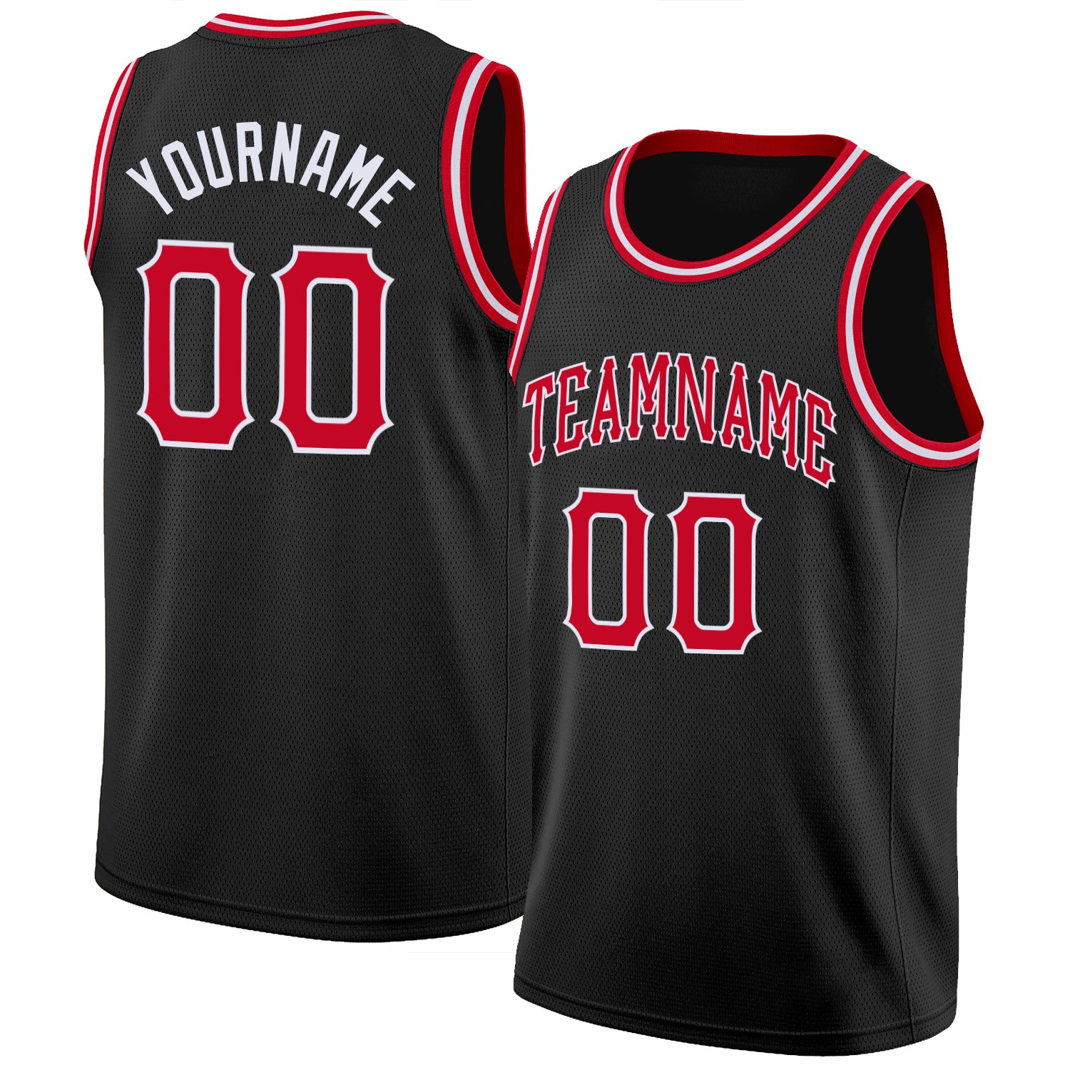 Personalized Basketball Jersey for Men | Black Red-White Round Neck Rib-Knit Design Personalized Black Red-White Round Neck