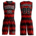 Personalized Round Neck Basketball Jersey, Black Red-White Sublimation Suit, Size 49 Personalized Black Red-White Round Neck