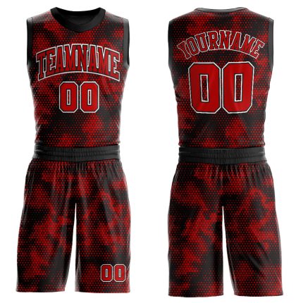 Personalized Basketball Jersey Sublimation Black Red White Round Neck Size 6 Personalized Black Red-White Round Neck Sublimation
