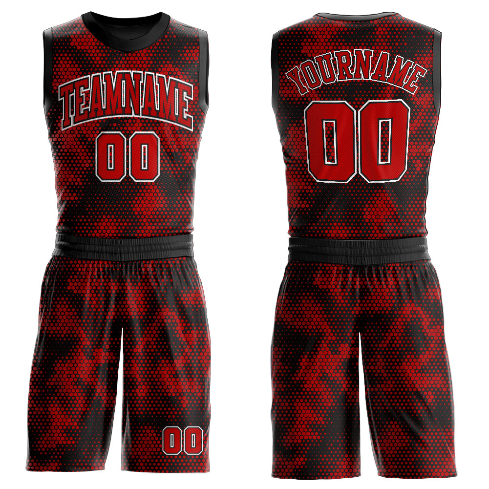 Personalized Basketball Jersey Sublimation Black Red White Round Neck Size 6 Personalized Black Red-White Round Neck Sublimation