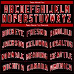 Customizable City Edition Basketball Jersey - Black Red-White Abstract Lines Design Personalized Black Red-White Side Panel