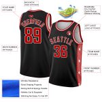 Customizable City Edition Basketball Jersey - Black Red-White Abstract Lines Design Personalized Black Red-White Side Panel