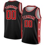 Customizable City Edition Basketball Jersey - Black Red-White Abstract Lines Design Personalized Black Red-White Side Panel