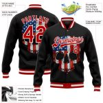 Personalized Skull American Flag 3D Bomber Varsity Letterman Jacket - Black Red & White Personalized Black Red-White Skull