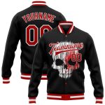 Personalized Skull 3D Bomber Jacket Varsity Letterman Black Red White Full-Snap Fashion Personalized Black Red-White Skull