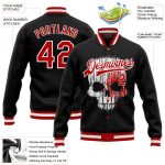 Personalized Skull 3D Bomber Jacket Varsity Letterman Black Red White Full-Snap Fashion Personalized Black Red-White Skull