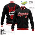 Personalized Skull 3D Bomber Jacket Black Red White Varsity Letterman Full-Snap Personalized Black Red-White Skull Fashion