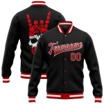 Personalized Skull 3D Bomber Jacket Black Red White Varsity Letterman Full-Snap Personalized Black Red-White Skull Fashion