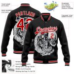 Personalized Skull 3D Bomber Varsity Jacket | Black Red-White Full-Snap Letterman Jacket 5 Personalized Black Red-White Skull