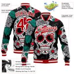 Personalized Skull Varsity Jacket | Black Red-White 3D Bomber Full-Snap Letterman Jacket Personalized Black Red-White Skull