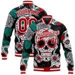 Personalized Skull Varsity Jacket | Black Red-White 3D Bomber Full-Snap Letterman Jacket Personalized Black Red-White Skull