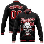 Custom Name Number 3D Skull Cross Logo Varsity Letterman Jacket Personalized Black Red-White Full-Snap Bomber Personalized