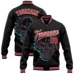 Custom Skull Headphones 3D Bomber Jacket with Name and Number - Black Red-White Varsity Full-Snap Team Jacket Personalized