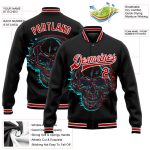 Custom Skull Headphones 3D Bomber Jacket with Name and Number - Black Red-White Varsity Full-Snap Team Jacket Personalized