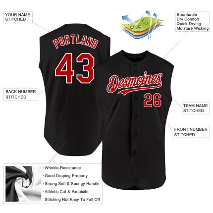 Custom Black Red-White Sleeveless Baseball Jersey for Men and Women Personalized Black Red-White Sleeveless Baseball Jersey