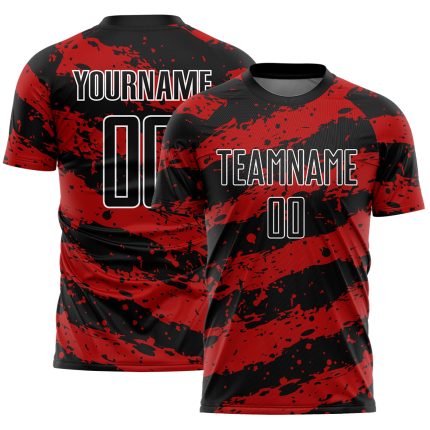 Custom Name Number Personalized Black Red White Soccer Jersey Uniform - Sublimation Team Apparel Personalized Black Red-White