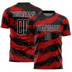 Personalized Sublimation Soccer Jersey - Black Red-White Splash Uniform Personalized Black Red-White Splash Sublimation Soccer