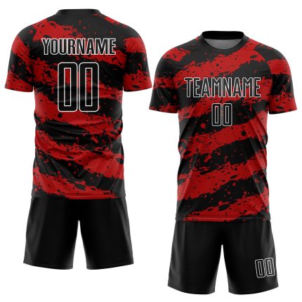 Personalized Sublimation Soccer Jersey - Black Red-White Splash Uniform Personalized Black Red-White Splash Sublimation Soccer