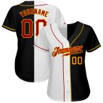 Personalized Fashion Baseball Jersey - Black Red White Split Design Personalized Black Red-White Split Fashion Baseball Jersey
