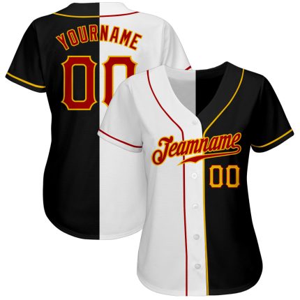 Personalized Fashion Baseball Jersey - Black Red White Split Design Personalized Black Red-White Split Fashion Baseball Jersey