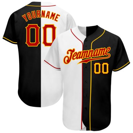 Personalized Fashion Baseball Jersey - Black Red White Split Design Personalized Black Red-White Split Fashion Baseball Jersey