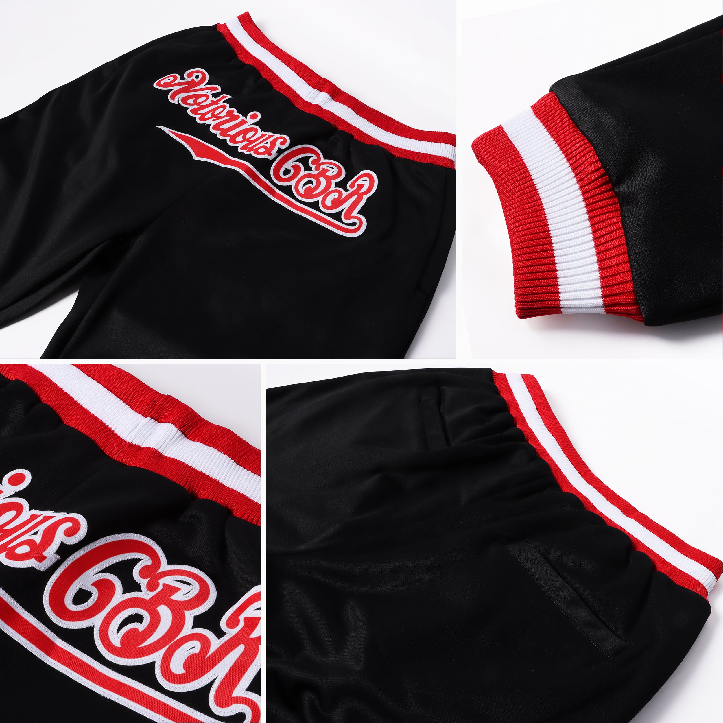 Personalized Sports Pants - Black Red-White Athletic Pants for Men and Women Personalized Black Red-White Sports Pants - Image 4
