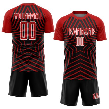 Personalized Sublimation Soccer Jersey - Black Red-White Stars Uniform Personalized Black Red-White Stars Sublimation Soccer
