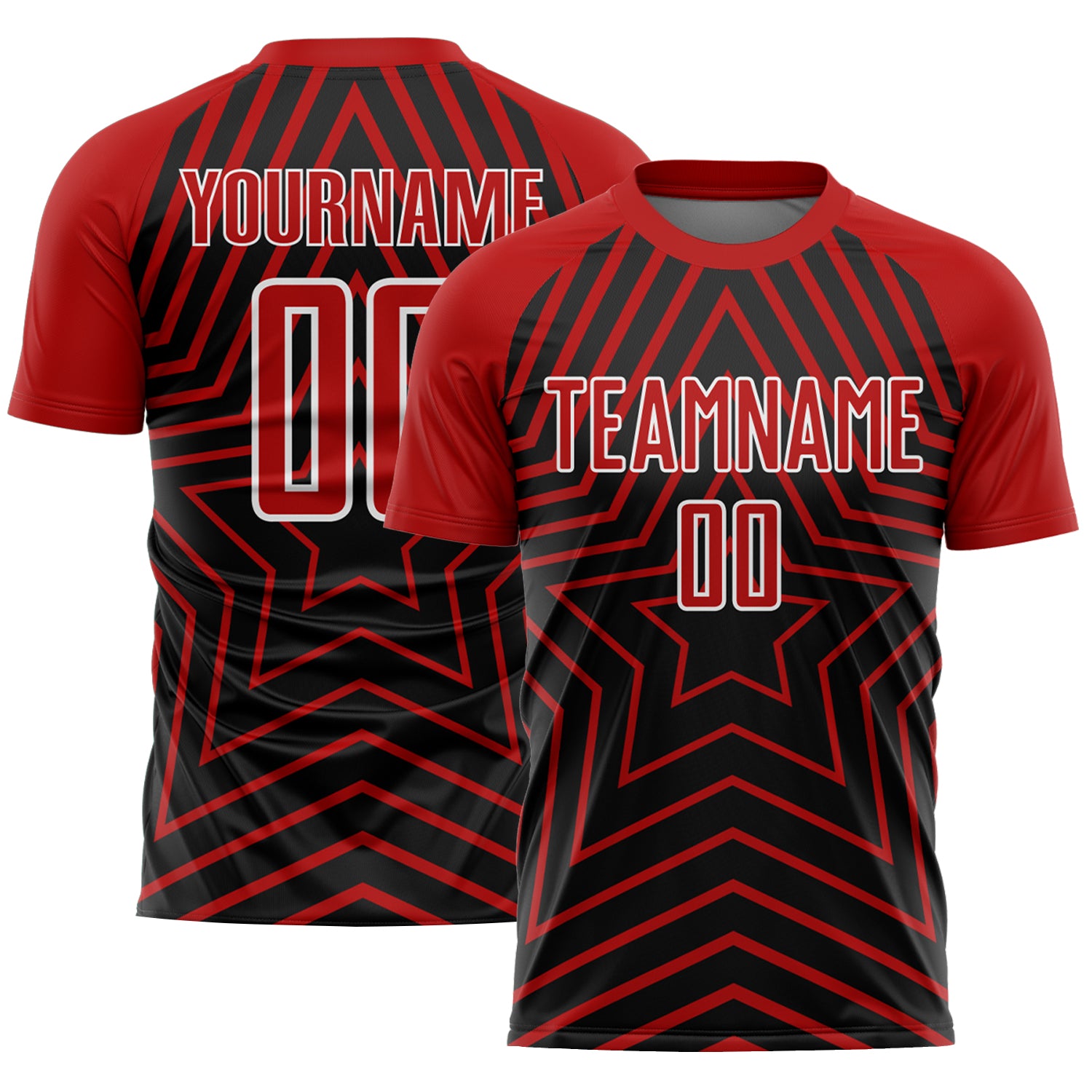 Personalized Sublimation Soccer Jersey - Black Red-White Stars Uniform Personalized Black Red-White Stars Sublimation Soccer