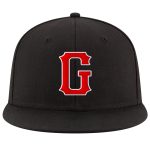 Personalized Adjustable Snapback Hat with Black Red-White Stitching - Custom Cap Personalized Black Red-White Stitched Adjustable