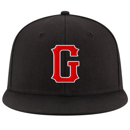 Personalized Adjustable Snapback Hat with Black Red-White Stitching - Custom Cap Personalized Black Red-White Stitched Adjustable