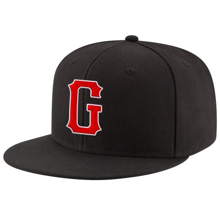 Custom Snapback Hat with Personalized Team Name and Number, Adjustable Black Red-White Stitched Design Personalized Black