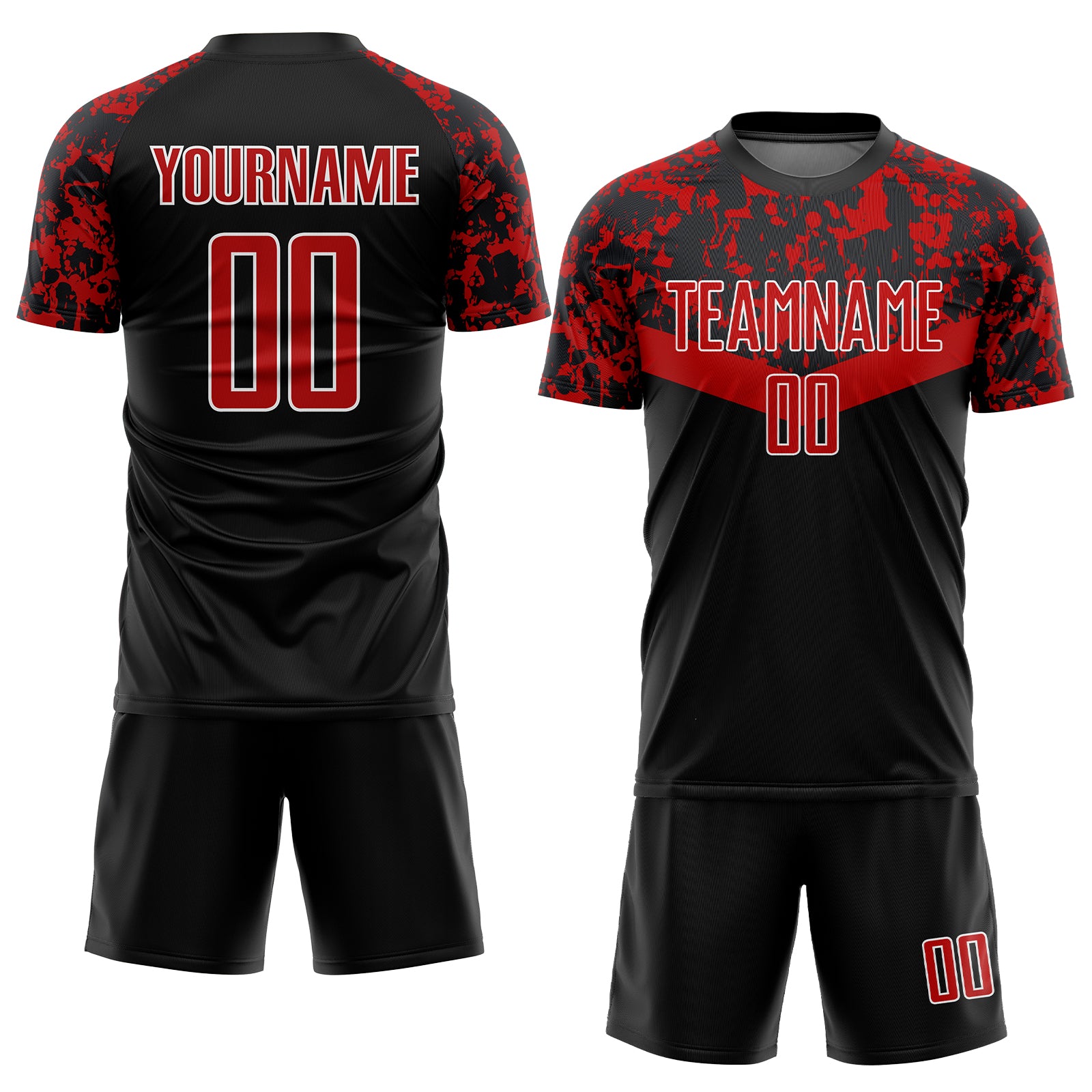Personalized Black Red-White Soccer Jersey Uniform for Kids and Adults - Custom Sublimation Design Personalized Black Red-White - Image 2