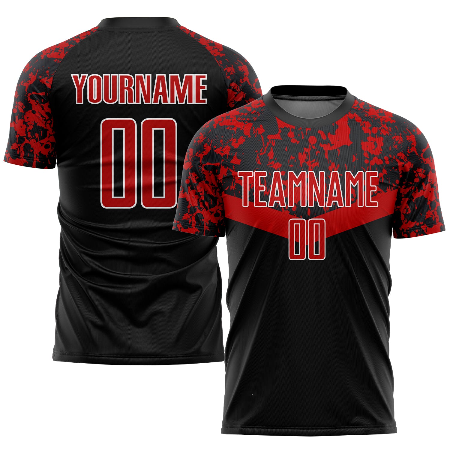 Personalized Black Red-White Soccer Jersey Uniform for Kids and Adults - Custom Sublimation Design Personalized Black Red-White