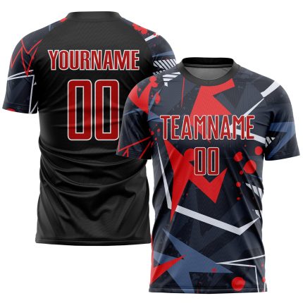 Custom black, red and white soccer jersey