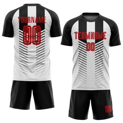 Custom Black Red-White Soccer Jersey for Kids, Personalized Sublimation Uniform, Size 5 Personalized Black Red-White Sublimation