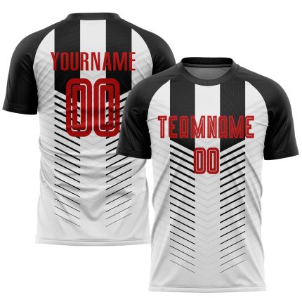 Custom Black Red-White Soccer Jersey for Kids, Personalized Sublimation Uniform, Size 5 Personalized Black Red-White Sublimation