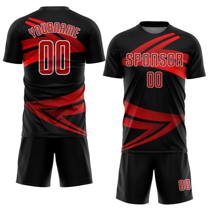 Personalized Soccer Uniform Jersey - Black Red-White Sublimation Design, Size 50 Personalized Black Red-White Sublimation