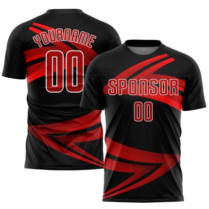Personalized Soccer Uniform Jersey - Black Red-White Sublimation Design, Size 50 Personalized Black Red-White Sublimation