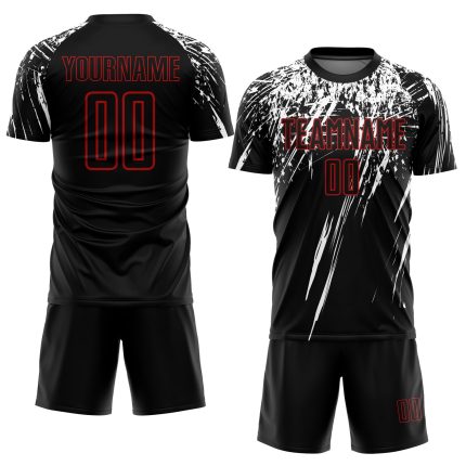 Personalized Soccer Jersey Sublimation Black Red White - Custom Uniform 51 Personalized Black Red-White Sublimation Soccer