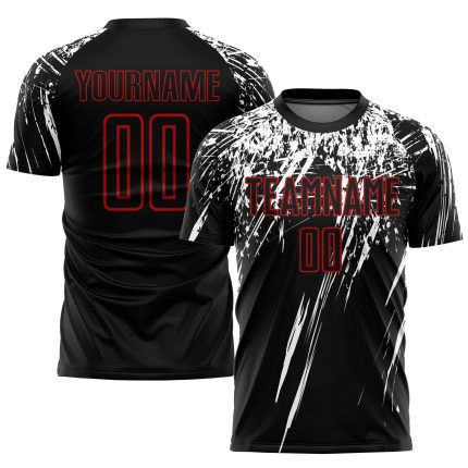 Personalized Soccer Jersey Sublimation Black Red White - Custom Uniform 51 Personalized Black Red-White Sublimation Soccer