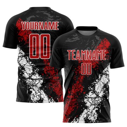 Custom Black Red White Soccer Jersey Sublimation Uniform - Size 52 Personalized Black Red-White Sublimation Soccer Uniform