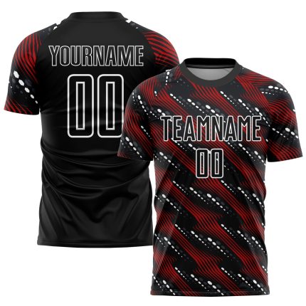 Personalized Soccer Uniform Jersey - Black Red White Sublimation, Size 53 Personalized Black Red-White Sublimation Soccer