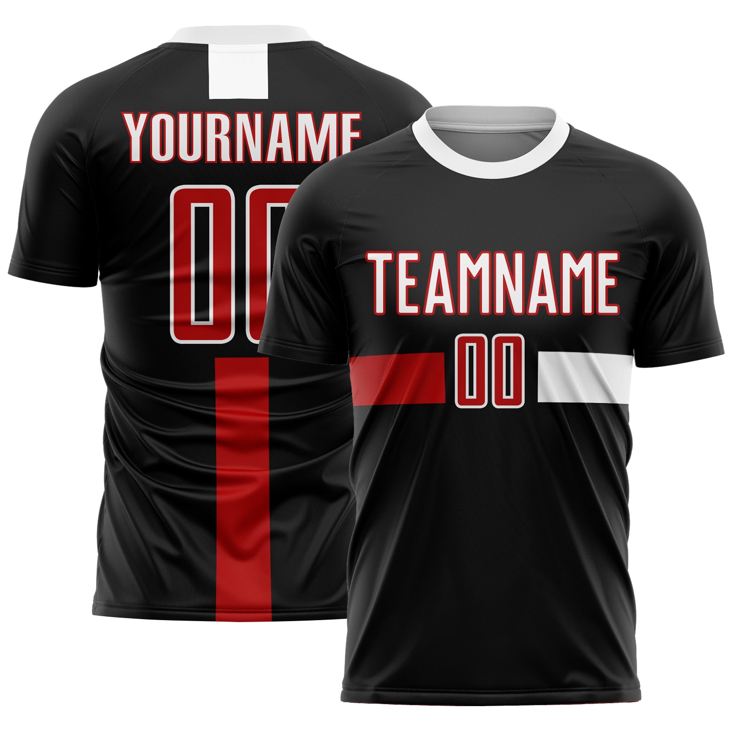 Personalized Soccer Jersey - Black Red White Sublimation Uniform 54 Personalized Black Red-White Sublimation Soccer Uniform