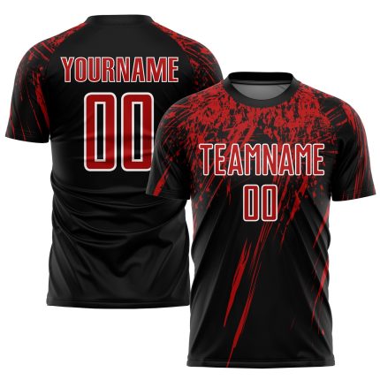 Personalized Soccer Jersey Black Red-White Sublimation Uniform for Kids 6 Personalized Black Red-White Sublimation Soccer