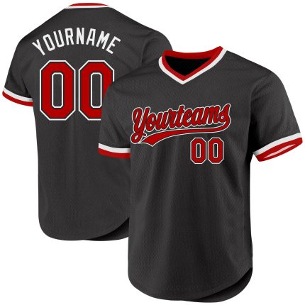 Custom Black and Red Throwback Baseball Jersey - Personalized Sports Apparel Personalized Black Red-White Throwback Baseball