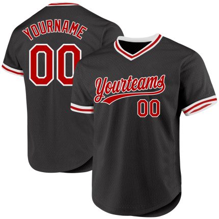 Personalized Throwback Baseball Jersey - Black Red-White Design Personalized Black Red-White Throwback Baseball Jersey